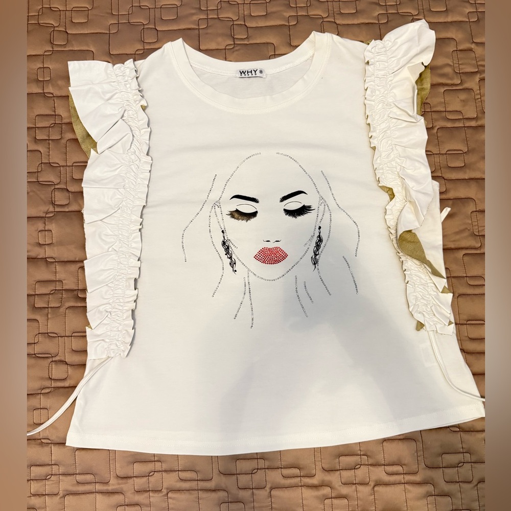 Why Dress Women’s Ruffled Graphic Tee - Size M - Picture 5 of 7